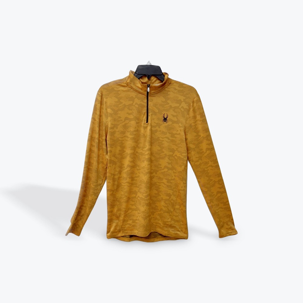 Spyder Active ProWEB Mens Quarter Zip Pullover Camo‎ Long Sleeve Mustard Orange